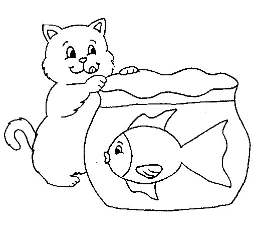 Dibujo De Gato Y Pez Para Colorear Dibujosnet