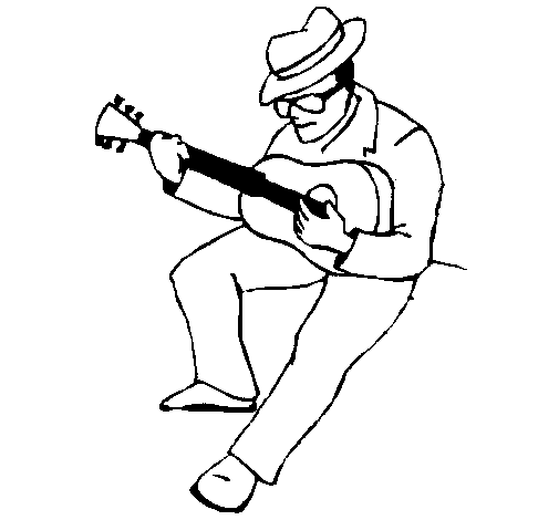 Dibujo de Guitarrista con sombrero para Colorear
