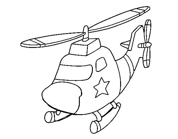 Dibujo de Helicóptero con una estrella para Colorear