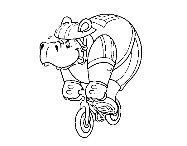 Dibujo de Hipopótamo ciclista para Colorear