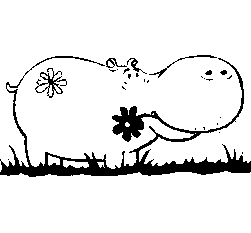 Dibujo de Hipopótamo con flores para Colorear