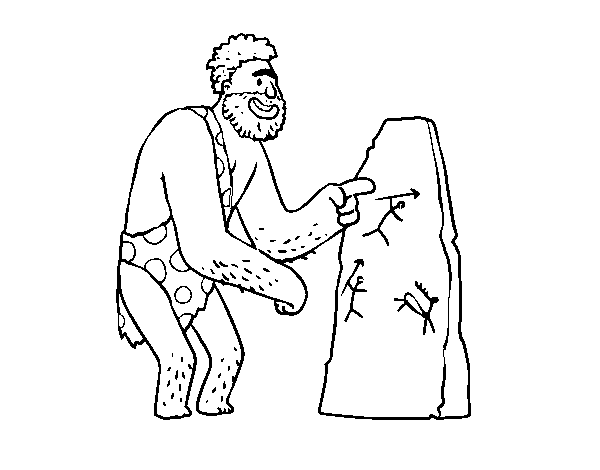 Dibujo de Hombre prehistórico con pinturas rupestres para Colorear