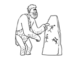 Dibujo de Hombre prehistórico con pinturas rupestres para colorear