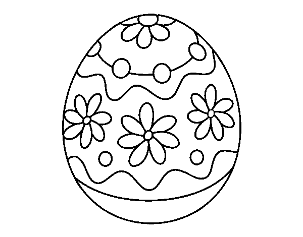 Dibujo de Huevo de Pascua casero con flores para Colorear