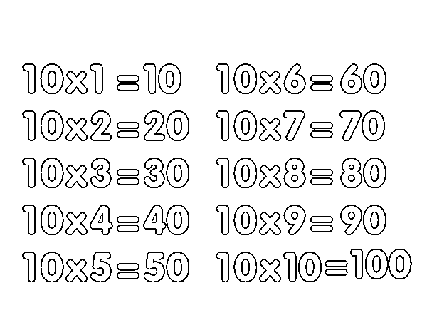 Dibujo de La Tabla de multiplicar del 10 para Colorear