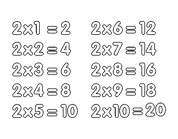 Dibujo de La Tabla de multiplicar del 2 para Colorear