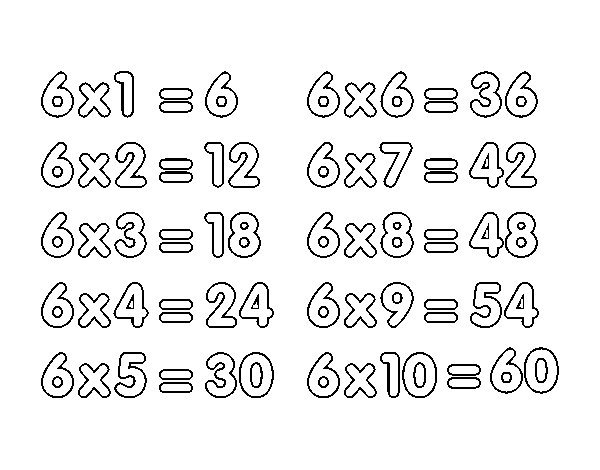 Dibujo de La Tabla de multiplicar del 6 para Colorear
