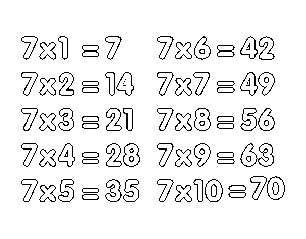 Dibujo de La Tabla de multiplicar del 7 para Colorear