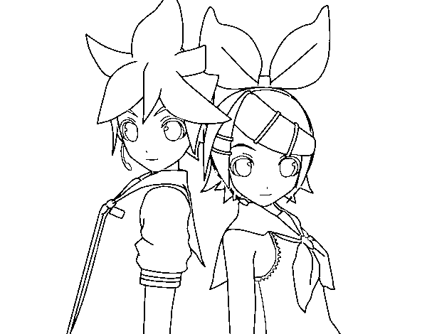Dibujo de Len y Rin Kagamine Vocaloid para Colorear