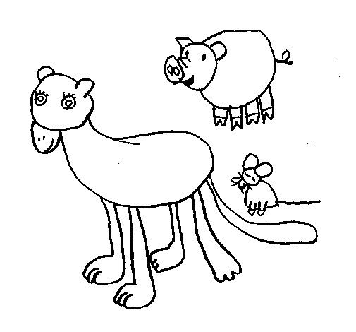 Dibujo de Leona, cerdo y ratón para Colorear
