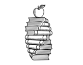 Dibujo de Libros y manzana