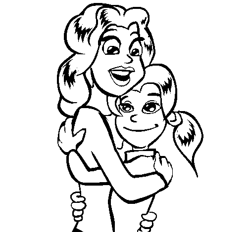 Dibujo de Madre e hija abrazadas para Colorear