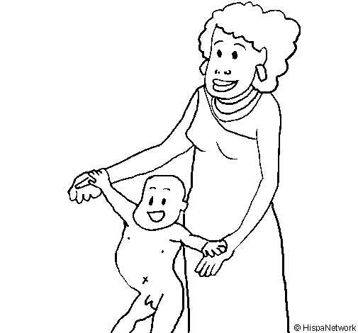 Dibujo de Madre e hijo de Guinea para Colorear
