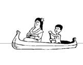 Dibujo de Madre e hijo en canoa para colorear