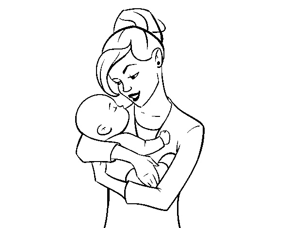 Dibujo de Madre meciendo a su bebé para Colorear