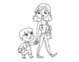 Dibujo de Madre paseando con niño para colorear