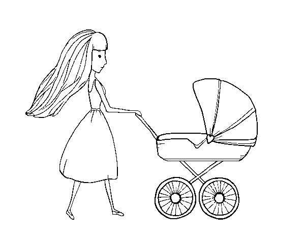 Dibujo de Mamá con cochecito de bebé para Colorear