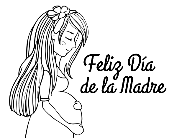 Dibujo de Mamá embarazada en el día de la madre para Colorear 