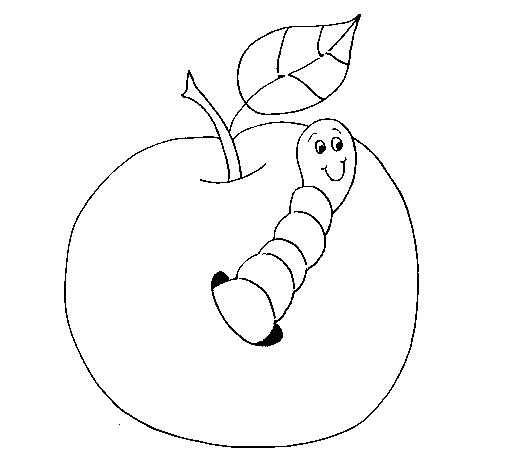 Dibujo de Manzana con gusano para Colorear
