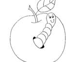 Dibujo de Manzana con gusano para colorear