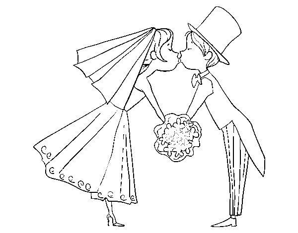 Dibujo de Marido y Mujer besándose para Colorear
