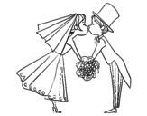 Dibujo de Marido y Mujer besándose para colorear