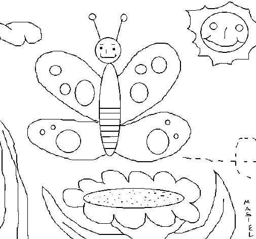 Dibujo de Mariposa en el campo para Colorear