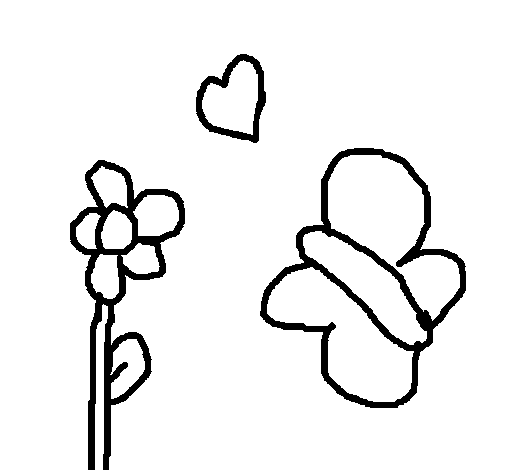 Dibujo de Mariposa, flor y corazón para Colorear