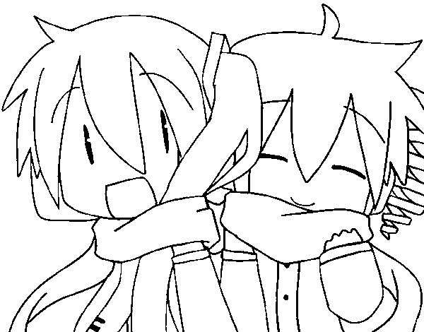 Dibujo de Miku y Len con bufanda para Colorear