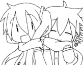 Dibujo de Miku y Len con bufanda para colorear