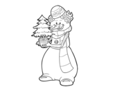 Dibujo de Muñeco de nieve con árbol de navidad para colorear