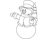 Dibujo de muñeco de nieve con árbol para colorear