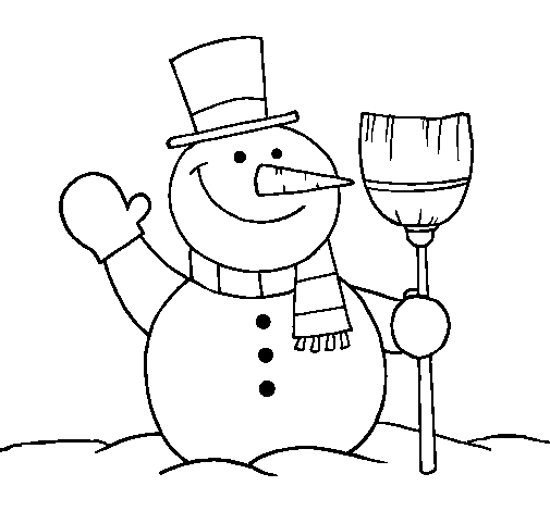 Dibujo de Muñeco de nieve con escoba para Colorear