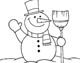 Dibujo de muñeco de nieve con escoba para colorear