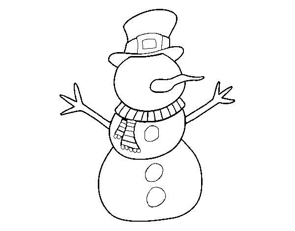 Dibujo de Muñeco de nieve con sombrero para Colorear