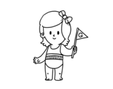 Dibujo de Niña con banderín para colorear