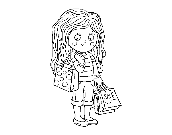 Dibujo de Niña con compras de verano para Colorear