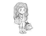 Dibujo de Niña con compras de verano para colorear