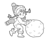 Dibujo de Niña con gran bola de nieve para colorear