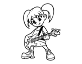 Dibujo de Niña con guitarra eléctrica para colorear