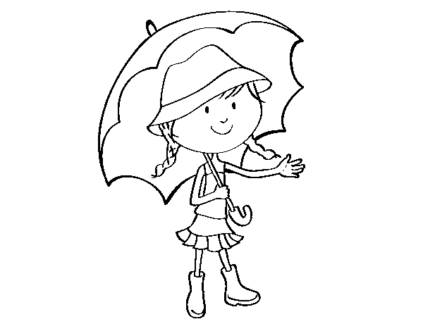 Dibujo de Niña con paraguas para Colorear