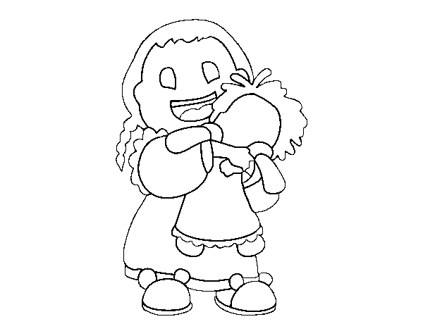 Dibujo de Niña con su muñeca para Colorear 