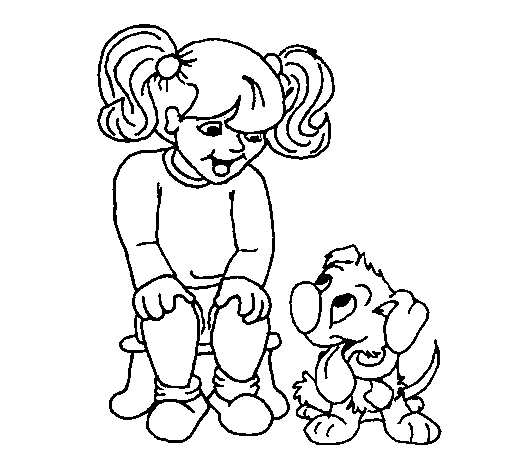Dibujo de Niña con su perrito para Colorear