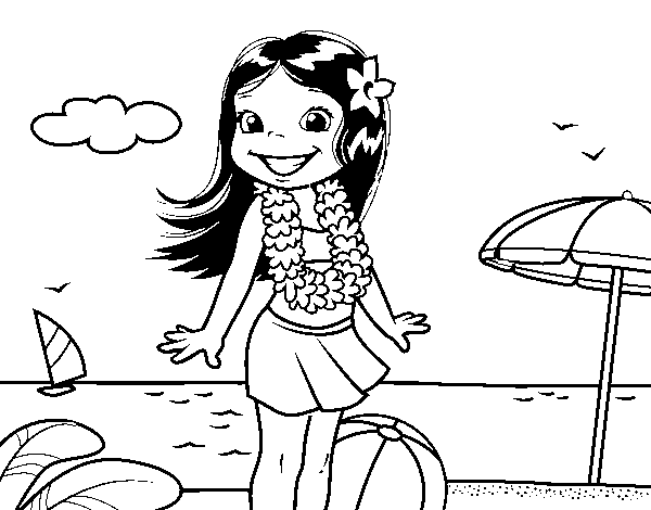 Dibujo de Niña en la playa para Colorear