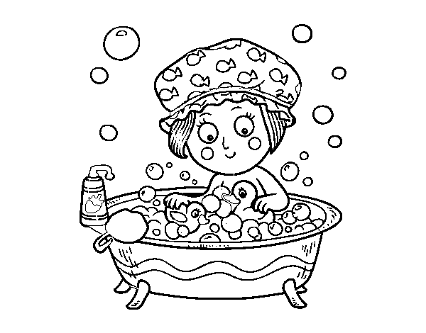 Dibujo de Niña tomando un baño para Colorear
