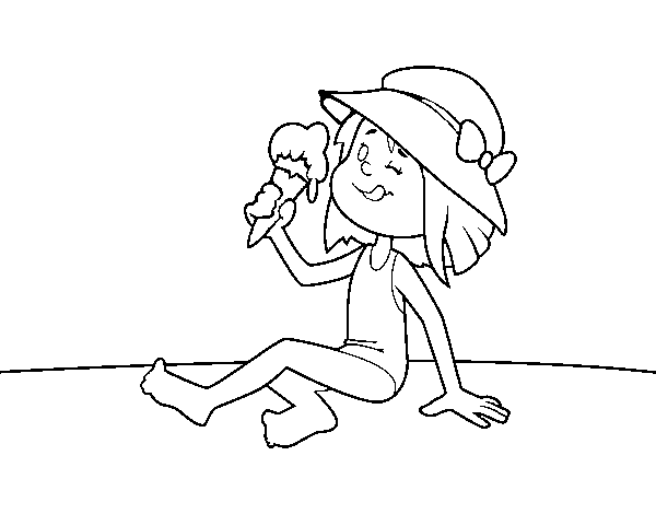 Dibujo de Niña tomando un helado para Colorear