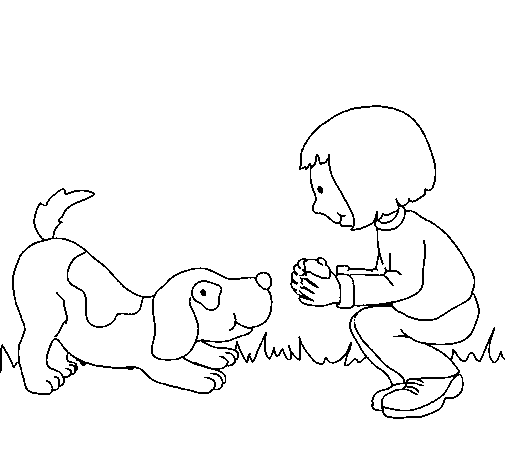 Dibujo de Niña y perro jugando para Colorear 