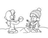 Dibujo de Niñas jugando con la nieve para colorear