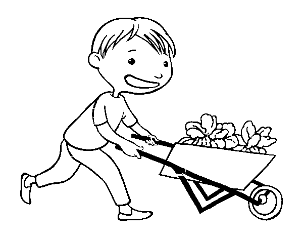 Dibujo de Niño con carro para Colorear