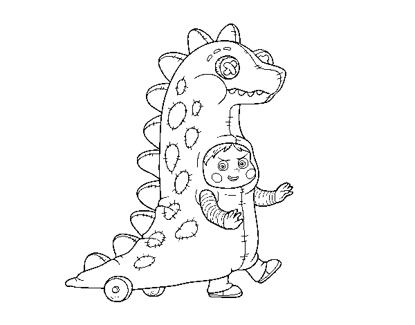 Dibujo de Niño disfrazado de dinosaurio para Colorear
